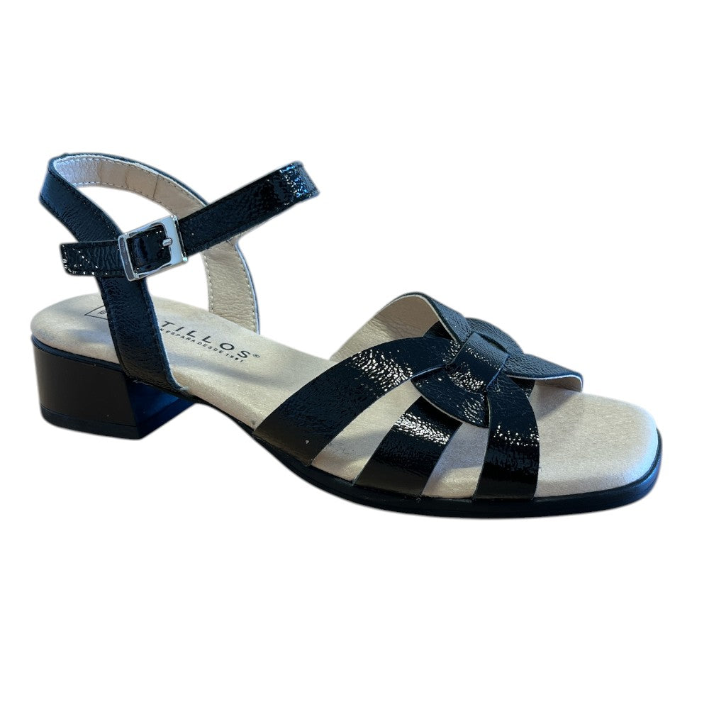 Pitillos 11.200 Black Patent Low Heeled Sandals