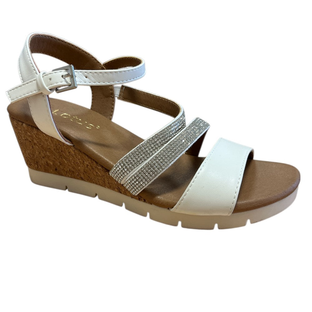 Lotus Goldie White Wedge Sandals
