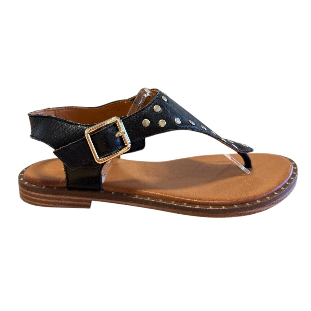 Lotus Juanita Black Leather Flat Sandals