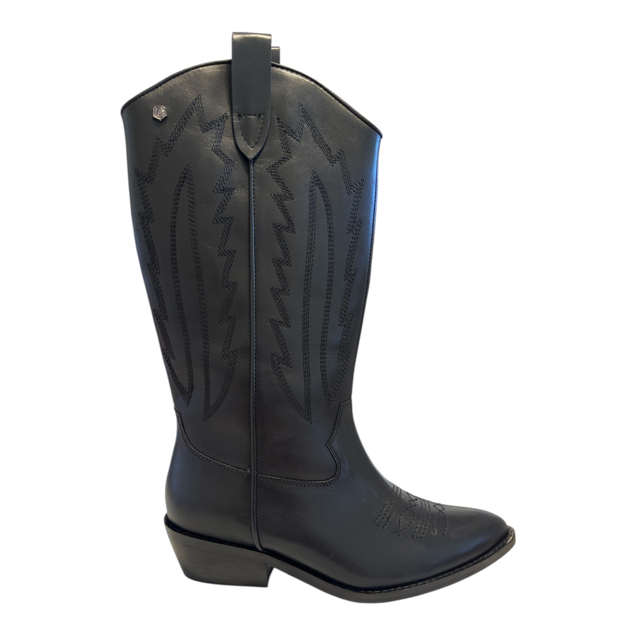 Carmela Black Leather Knee-High Cowboy Boots 164174
