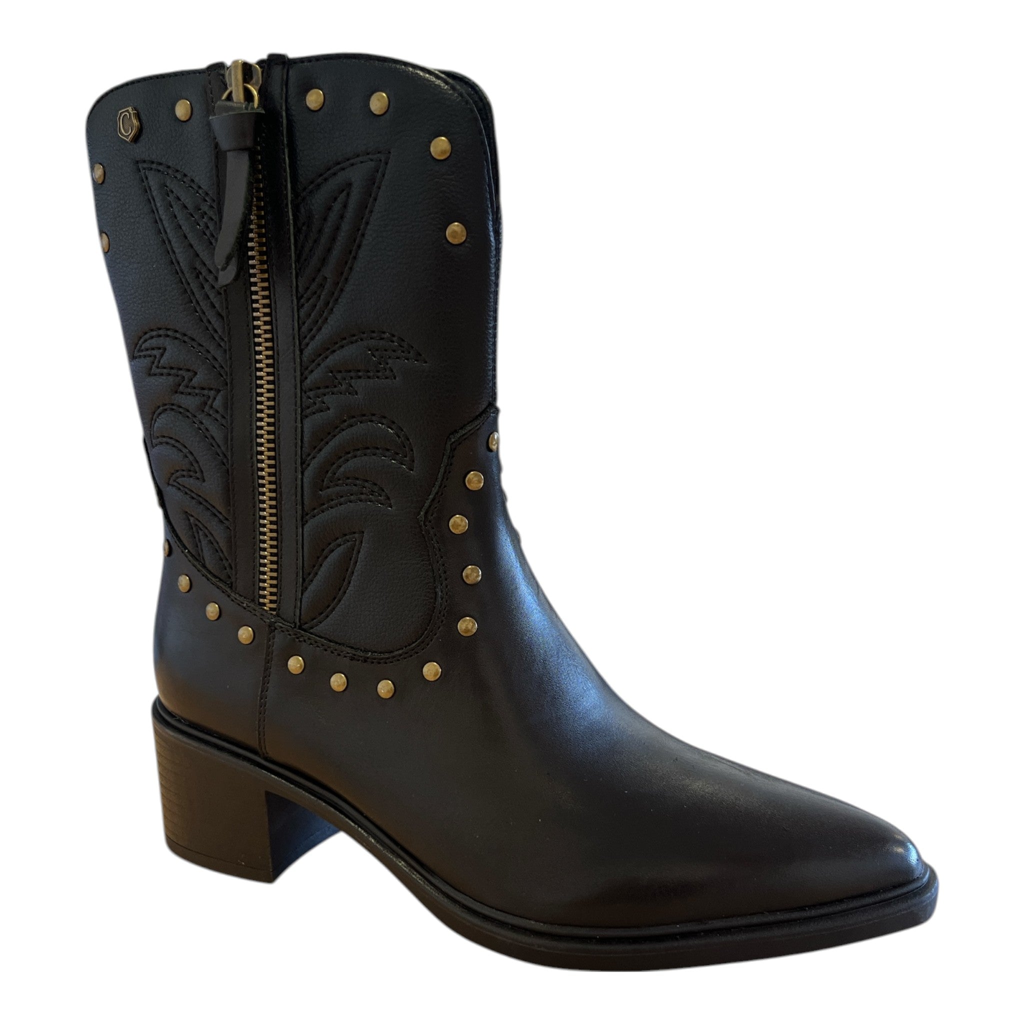 Carmela Black Leather Cowboy Boots 164251