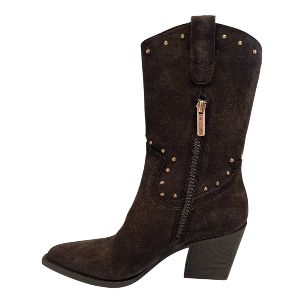 Carmela Brown Suede Mid-Calf Cowboy Boots 164255