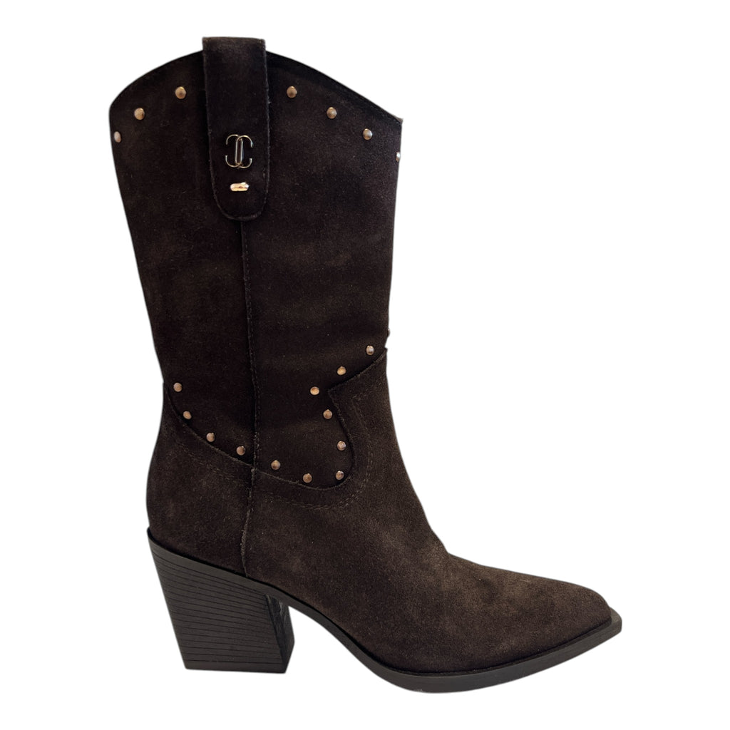 Carmela Brown Suede Mid-Calf Cowboy Boots 164255
