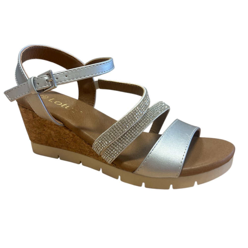 Lotus Goldie Matt Silver Wedge Sandals