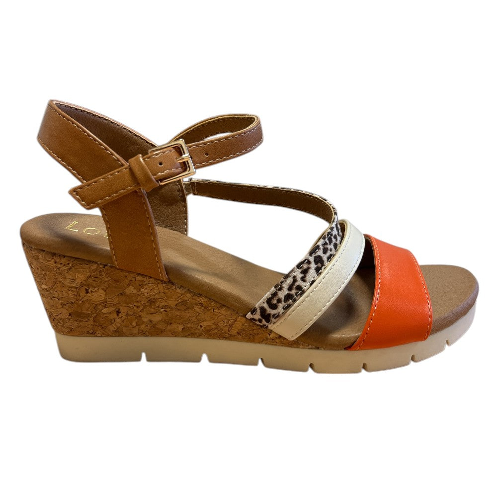 Lotus Kitty Tan and Orange Wedge Sandals