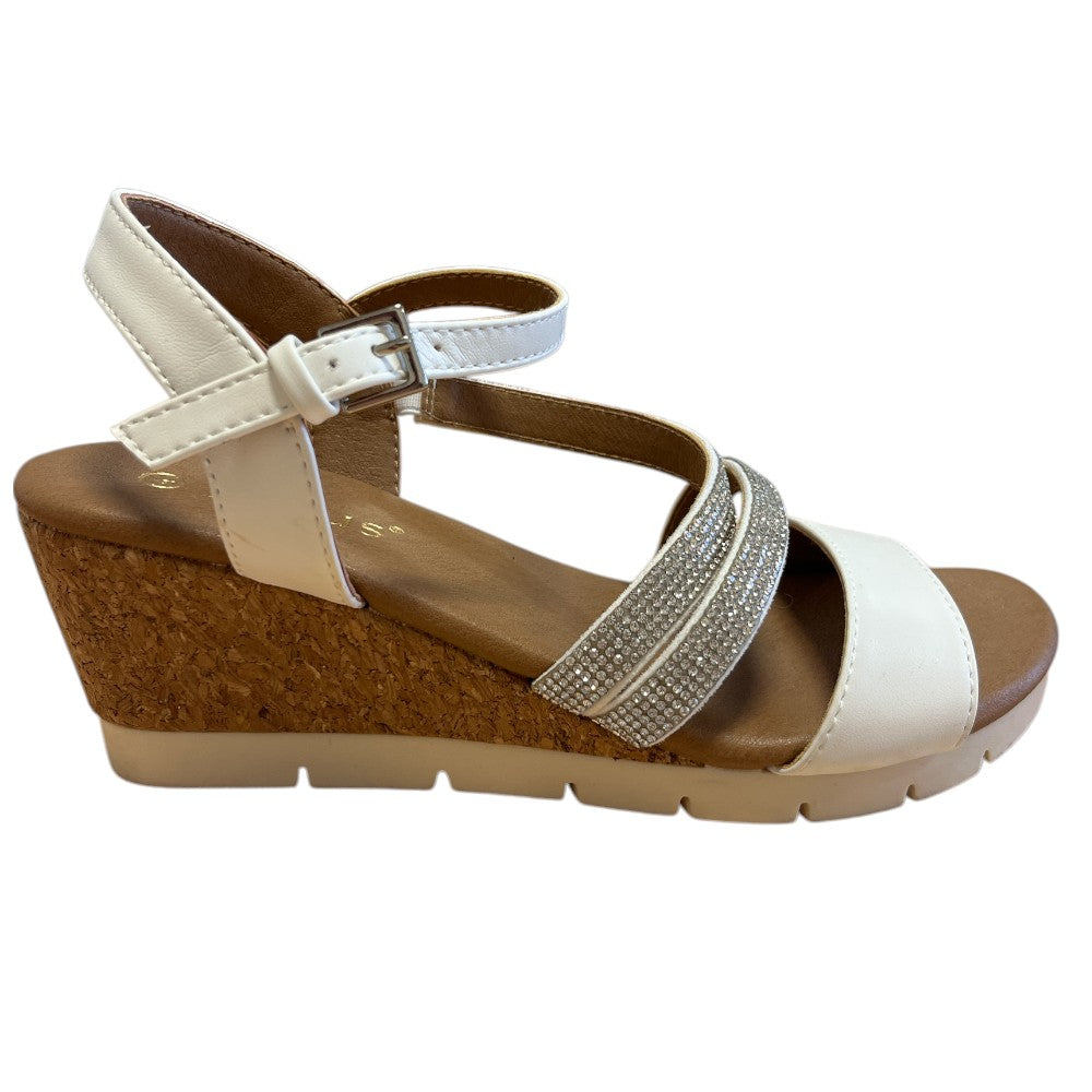 Lotus Goldie White Wedge Sandals