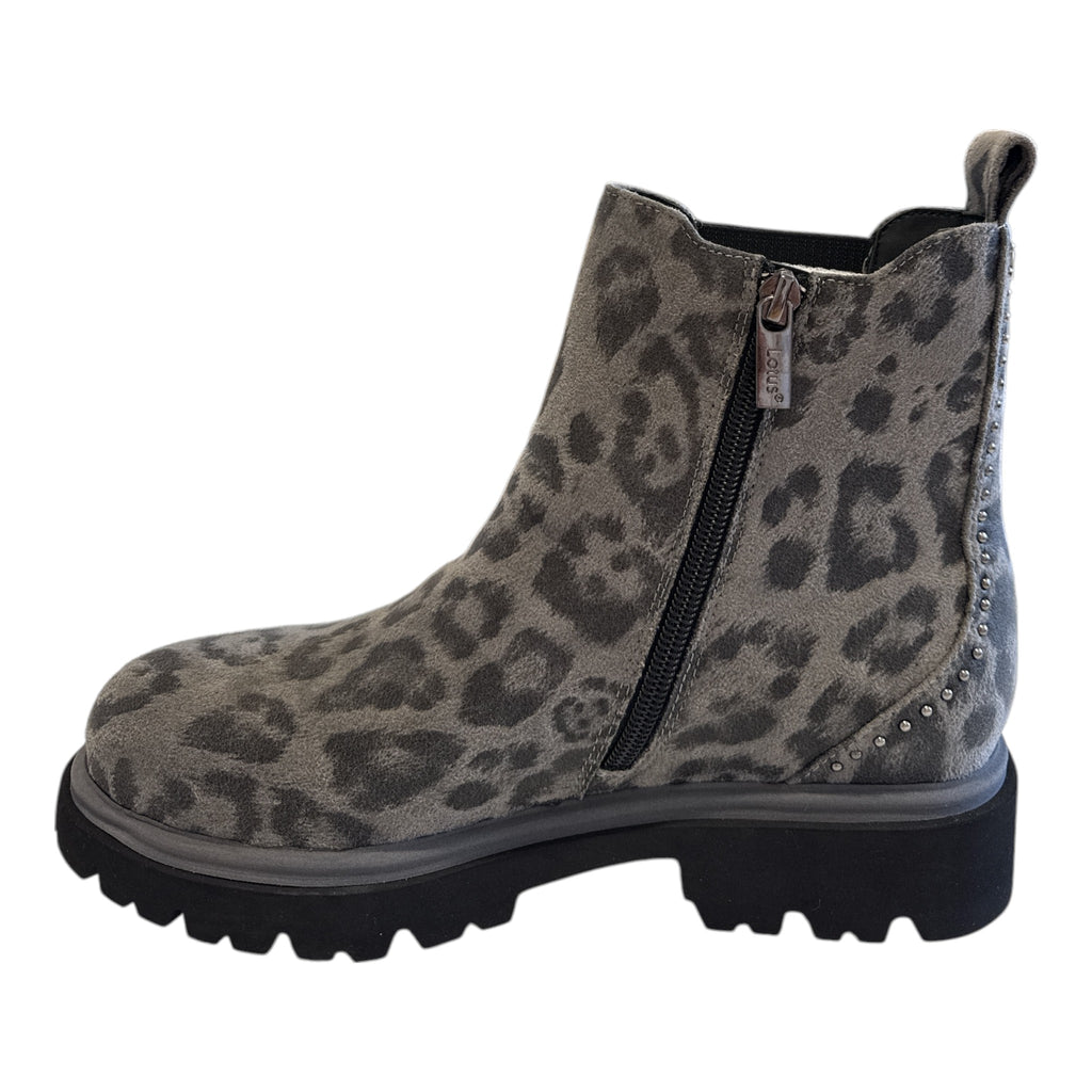Lotus Grey Leopard Print Chelsea Boots