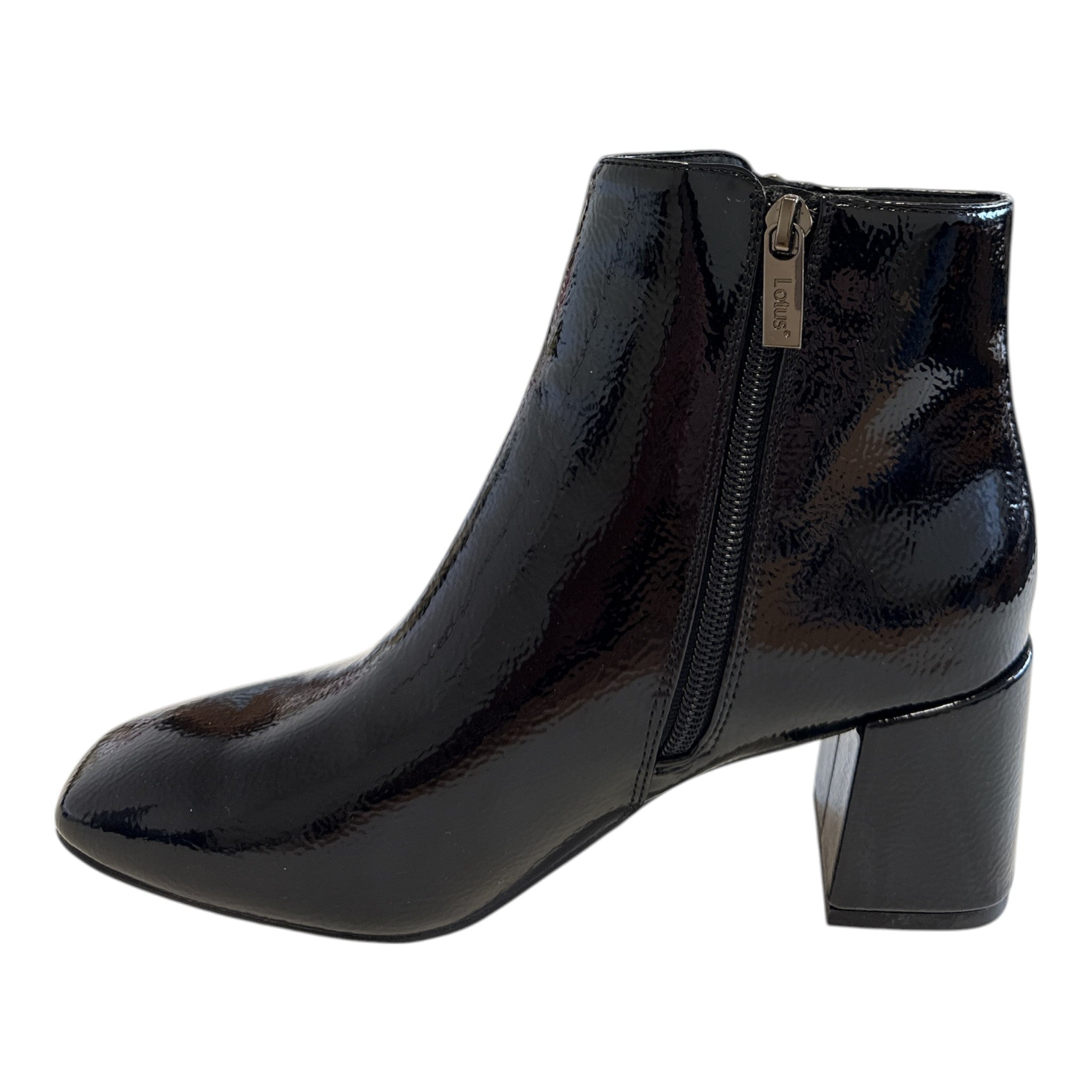 Lotus Furiosa Black Patent Ankle Boots