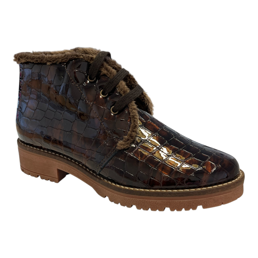 Pitillos Brown Patent Croc Print Boots 11.773