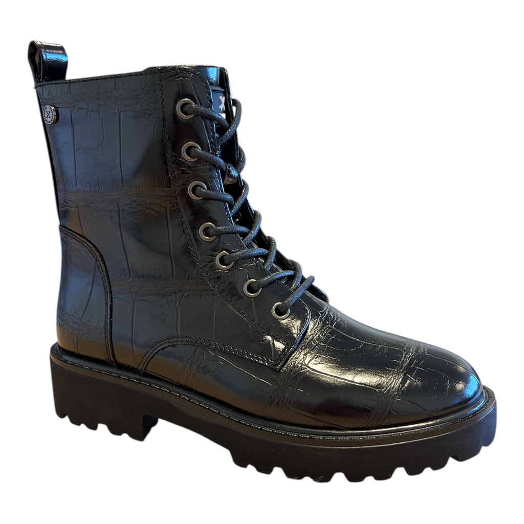 Xti Black Croc Print Ankle Boots 146248
