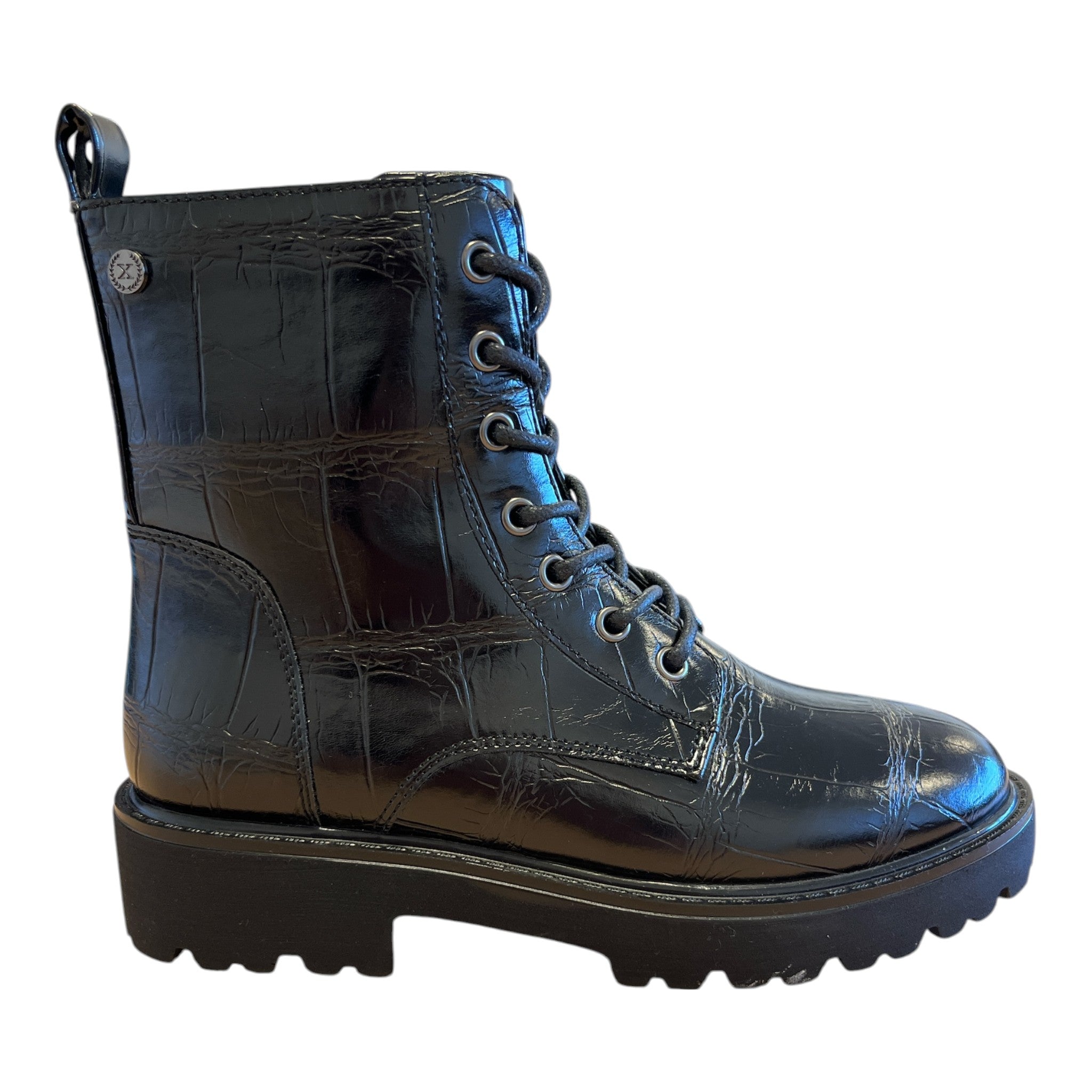 Xti Black Croc Print Ankle Boots 146248