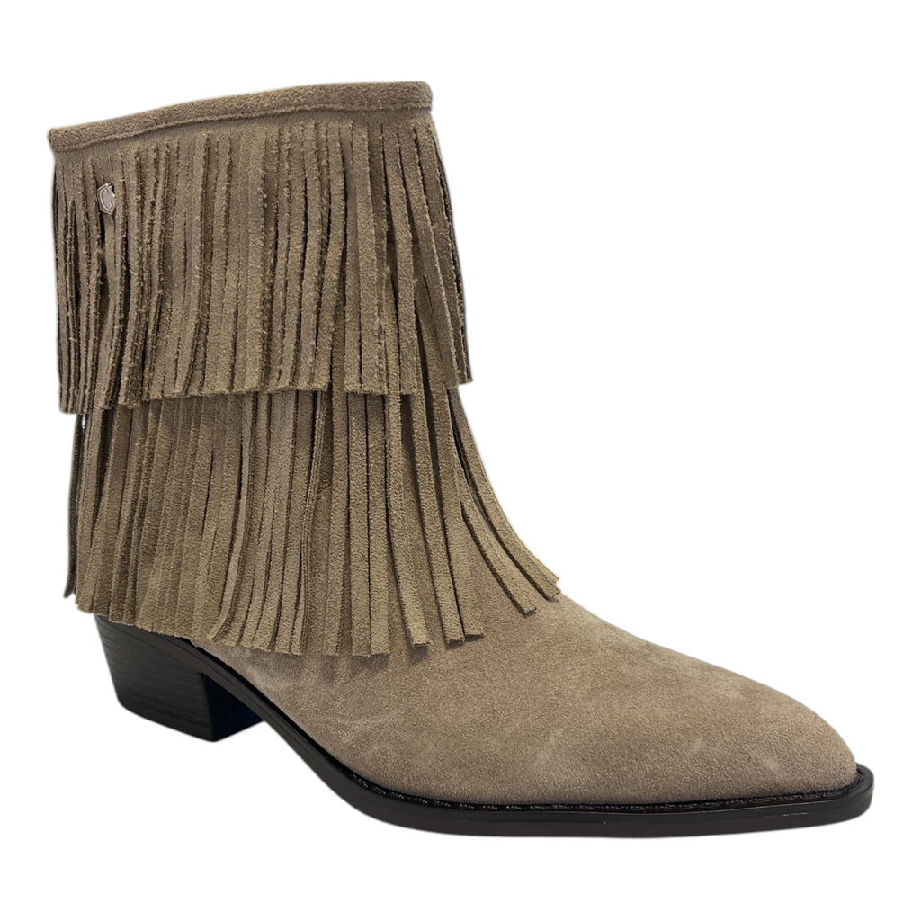 Carmela Taupe Fringe Cowboy Boots 146395