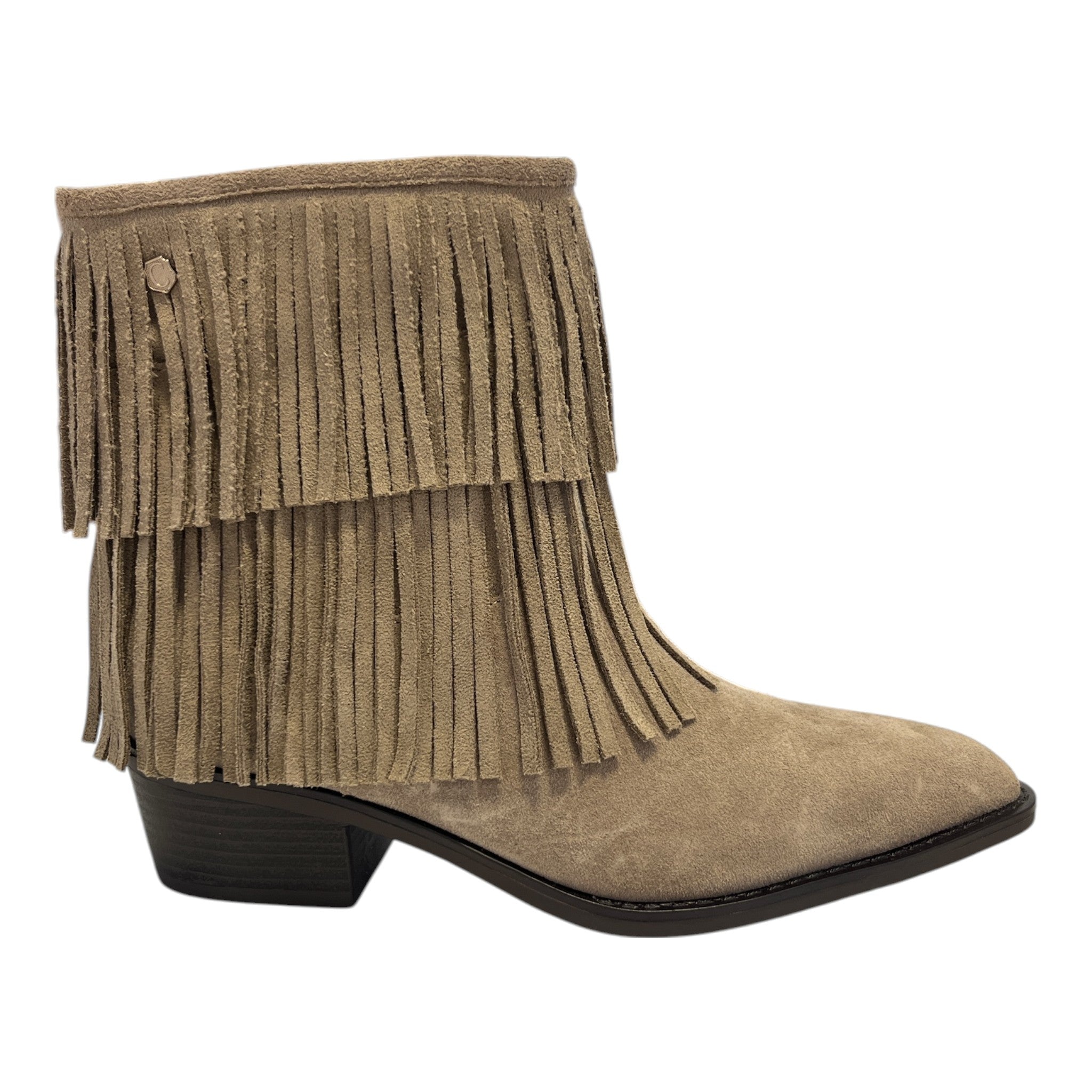 Carmela Taupe Fringe Cowboy Boots 146395