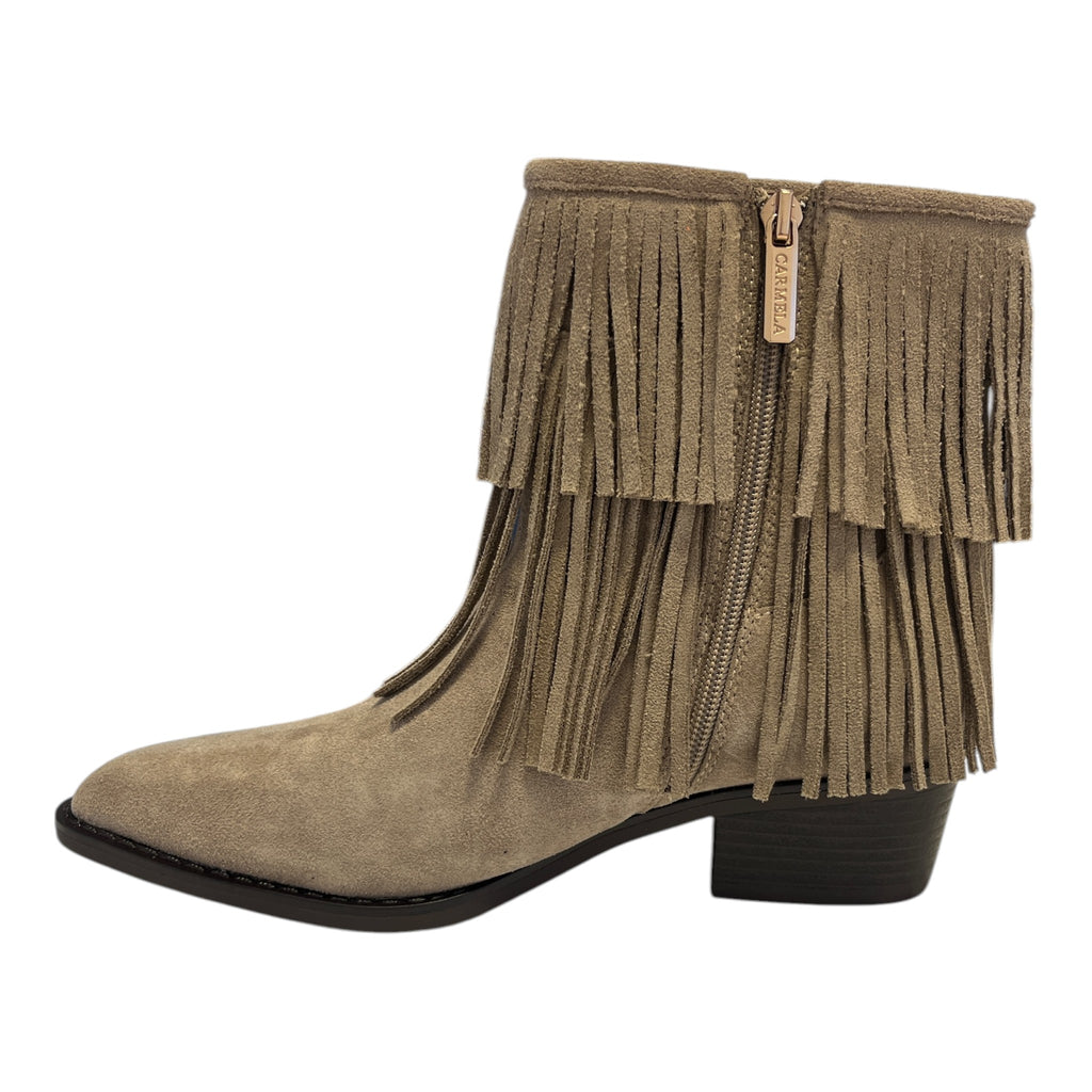 Carmela Taupe Fringe Cowboy Boots 146395