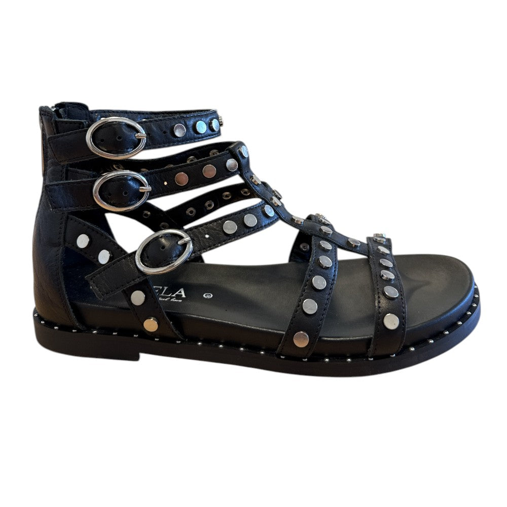 Carmela 163163 Black Flat Studded Sandals