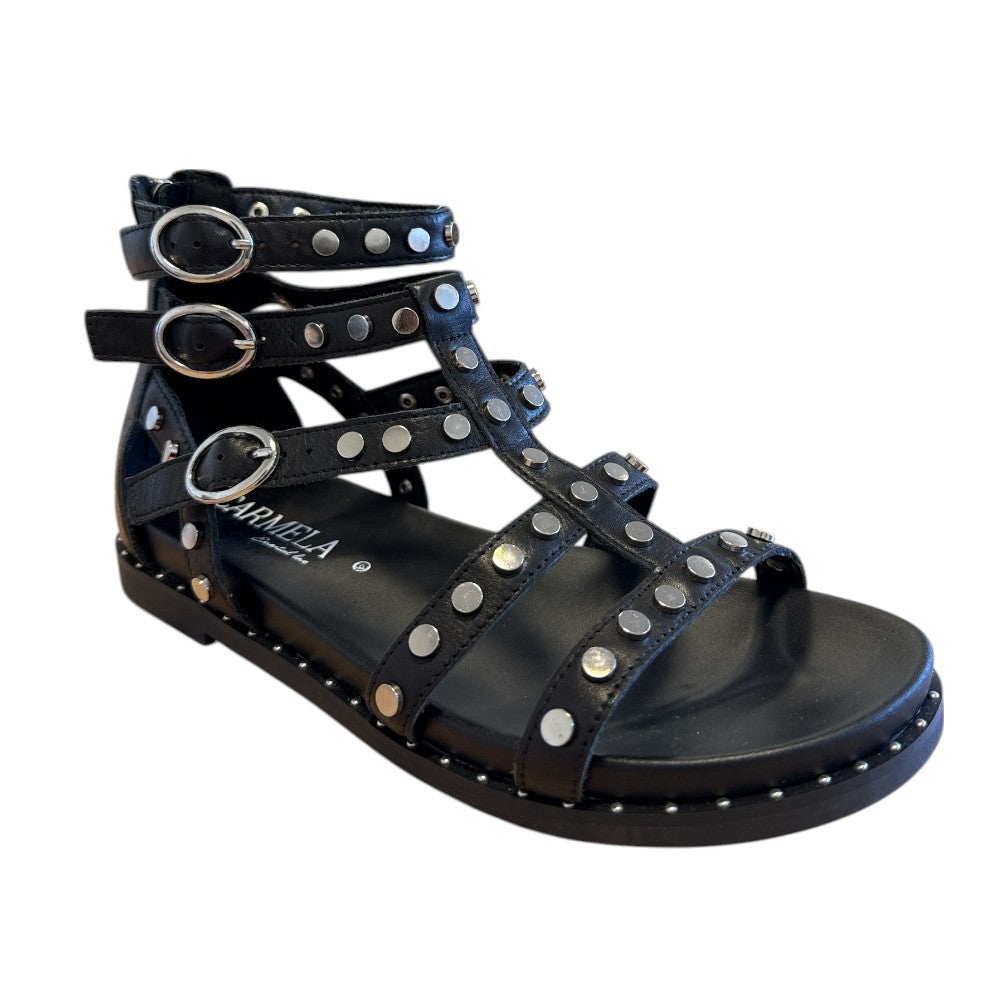 Carmela 163163 Black Flat Studded Sandals