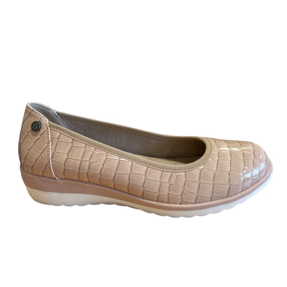Xti Beige Patent Croc Print Ballet Pumps