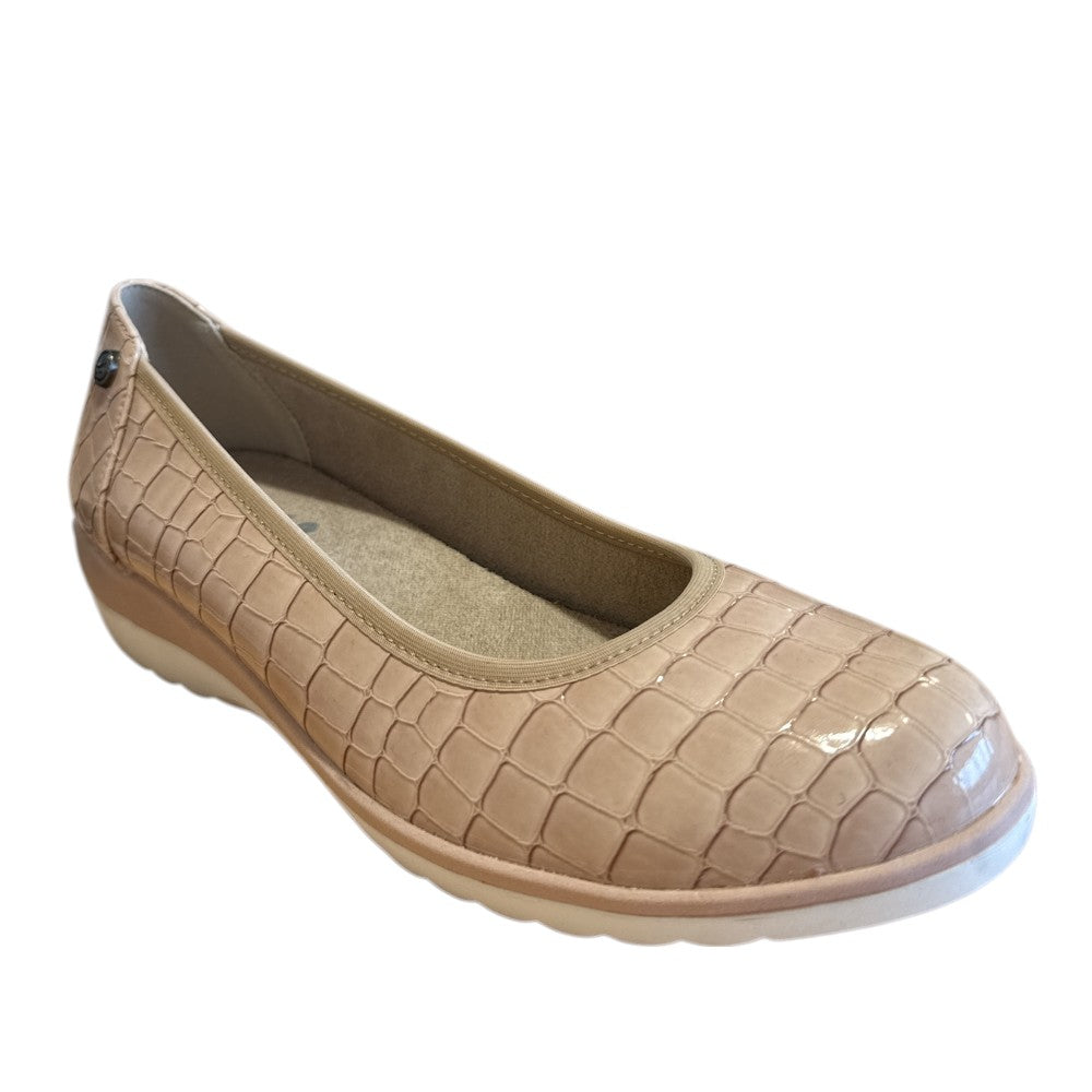 Xti Beige Patent Croc Print Ballet Pumps