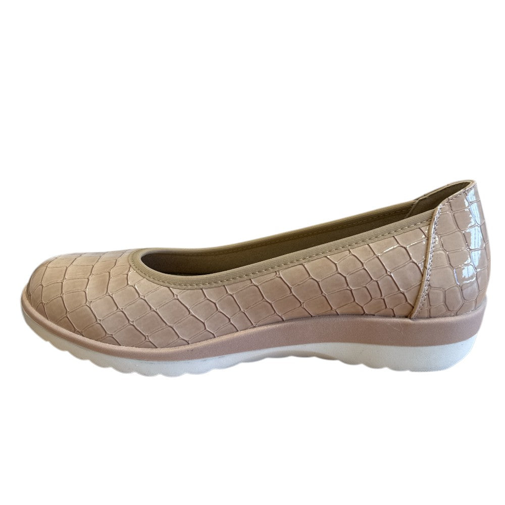 Xti Beige Patent Croc Print Ballet Pumps